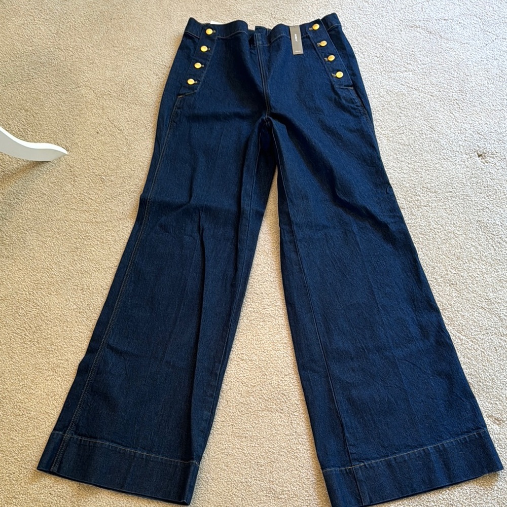 J. Crew Flare Wide Leg Jeans in Blue and Gold